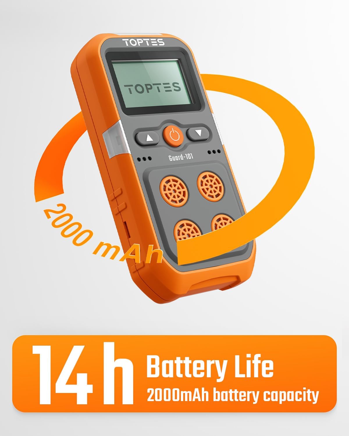 TOPTES Guard-101 Gas Detector, 4 Gas Monitor for H2S, CO, LEL and O2, with Vibration, Visual and Audible Alarms, 14h Long Battery Life