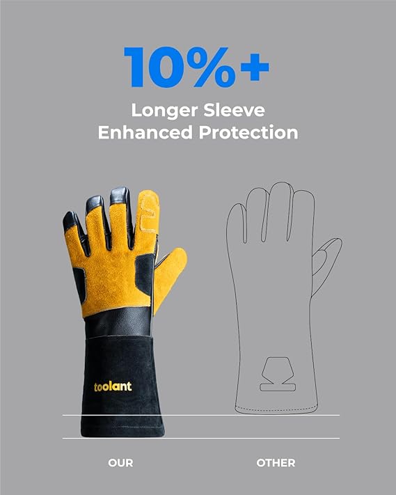 Toolant Welding Gloves for Men, Leather Cowhide Mig/Stick Welding Gloves, for Welding, for Grill, for Gardening