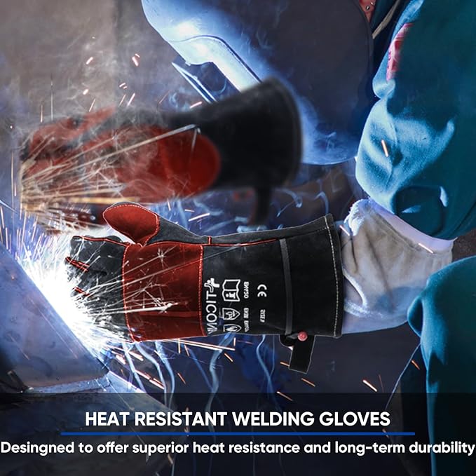 TICONN Welding Gloves, 1000°F Heat-Resistant Fireproof Leather Gloves for Welders