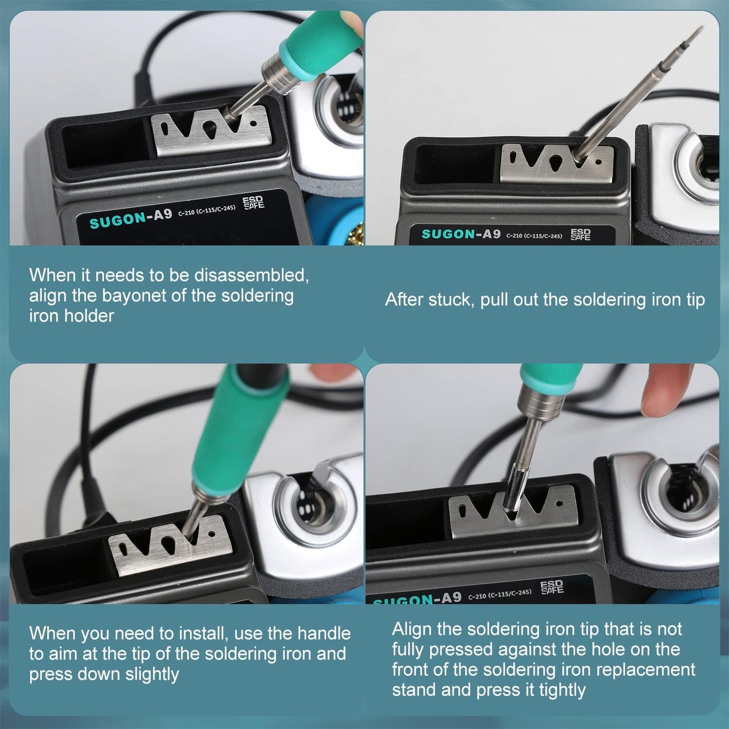 SUGON A9 245 Digital Soldering Station 3 Seconds Fast Heating, 110V Soldering Iron Station of with 6 Integrated Soldering Iron Tips Equipped, 212-842℉, Soldering Iron Replacement Rack