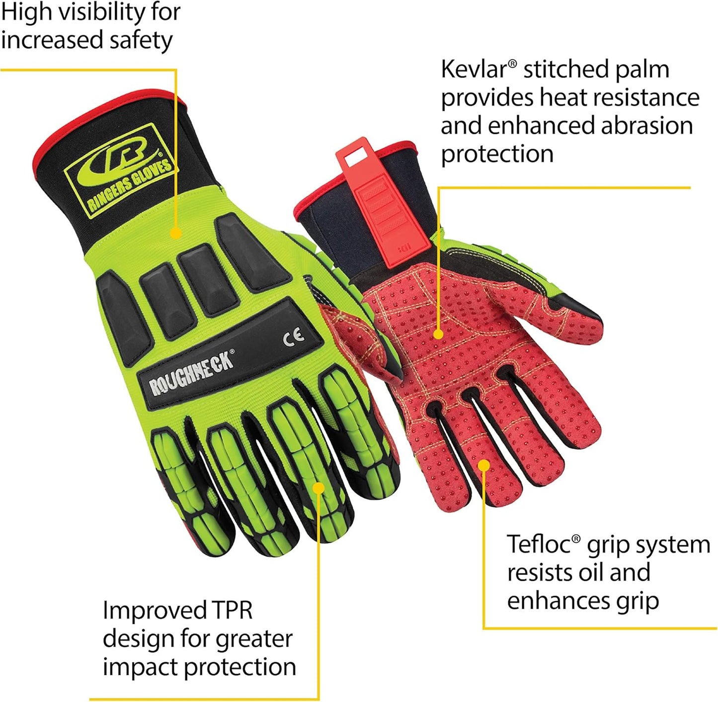 Ansell RINGERS R-267G Oil-Resistant Industrial Impact Protection Gloves for Manufacturing, Oil & Gas, Size 10, Yellow & Red (1 Pair)