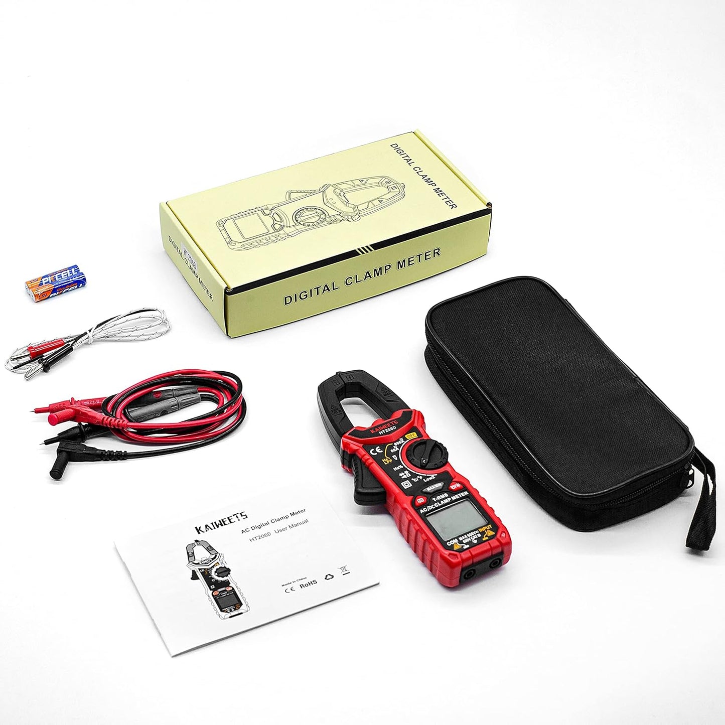 KAIWEETS HT206D Digital Clamp Meter T-RMS 6000 Counts, Multimeter Voltage Tester Auto-ranging