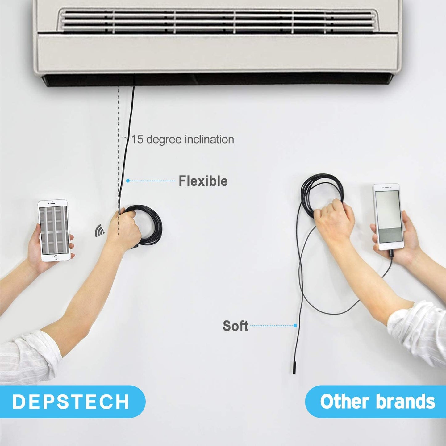 DEPSTECH Wireless Endoscope, IP67 Waterproof WiFi Borescope Inspection 2.0
