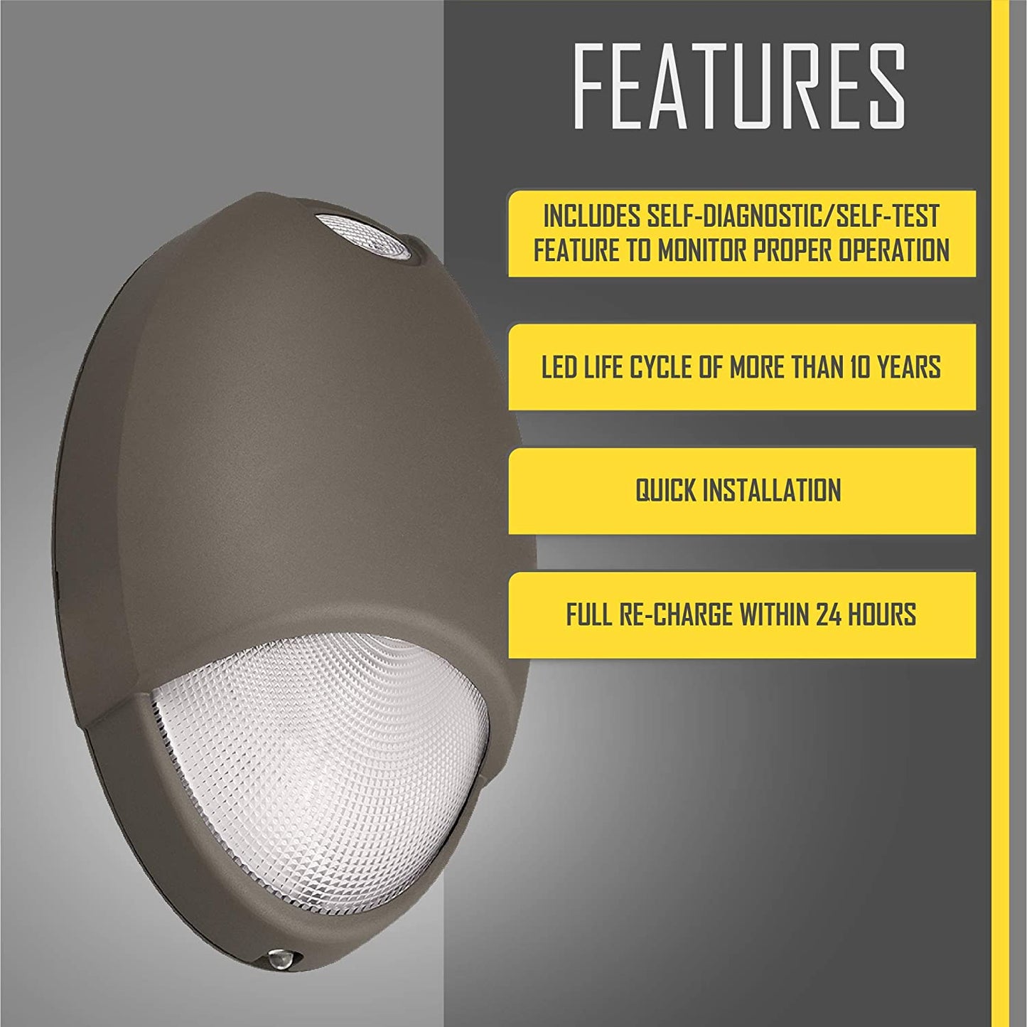 HUBBELL CUWZ-PC CUW Exterior Emergency Light with Battery Backup and Photocell, Commercial Grade LED Outdoor Lamp