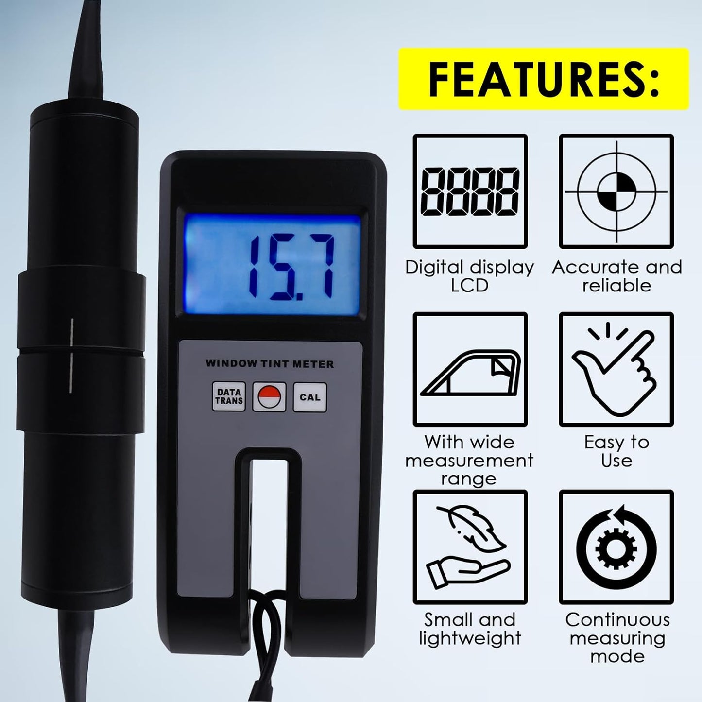 Window Tint Meter, Car Film Transmission Meter Window Tint,VLT Tester Coating 0 to 100% Visual Light Transmission for Measuring Film, Filmed Glass, Window Tint, Side Windshield