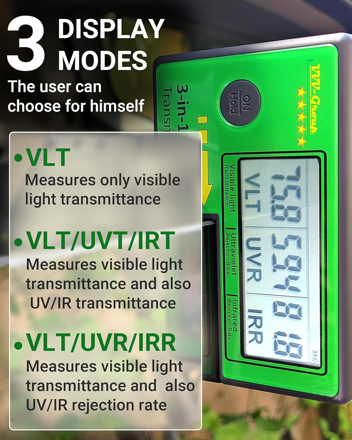 Digital Window Tint Meter TM-26 – Automotive VLT Tester with UVR & IRR Measurement, 8mm Slot Light Transmittance Meter for Car Side Windows and Solar Film Inspection (Without PU Case)