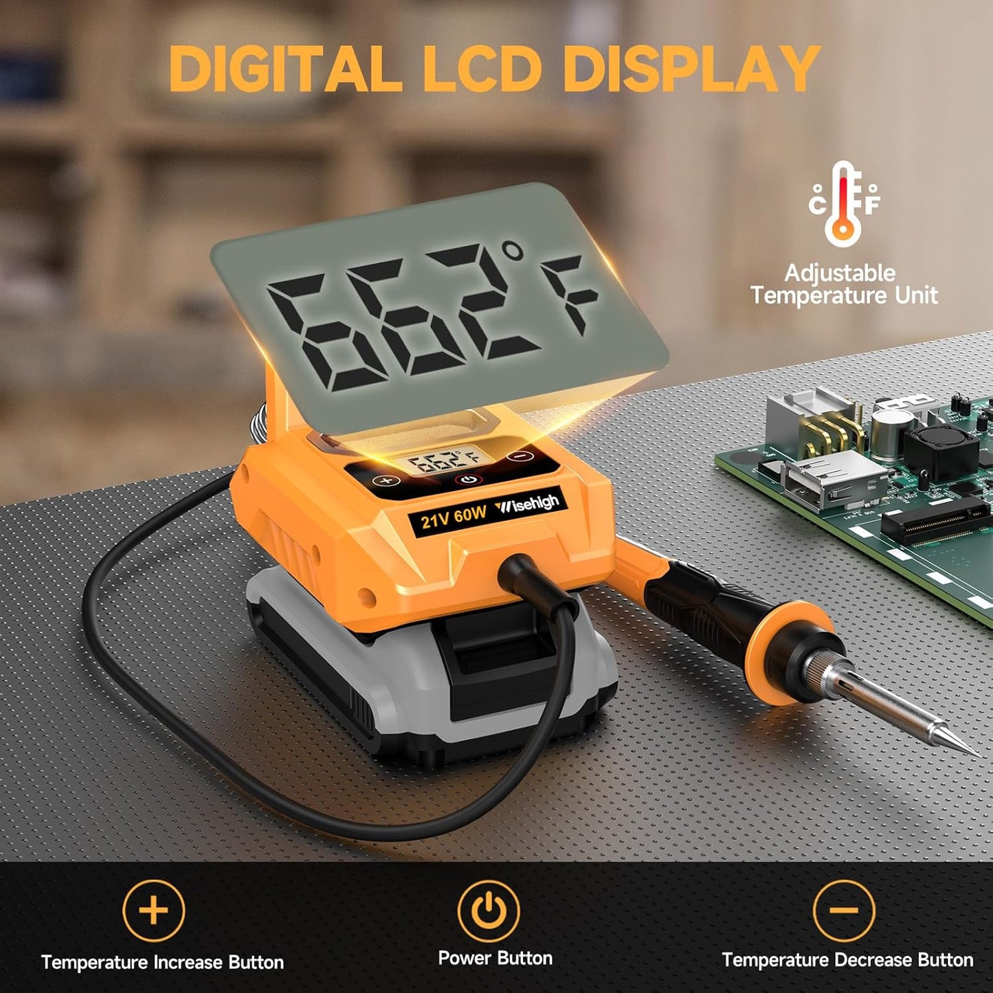Wisehigh Cordless Soldering Station for Dewalt 20V Max Battery Electric Digital LCD Display Soldering Iron Station Fast Heating Up Soldering Station for DIY, Appliance Repair
