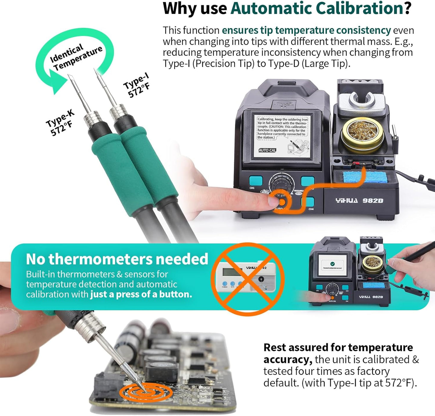 YIHUA 982D Precision Soldering Station with 3 C210 & 3 C245 Soldering Tips