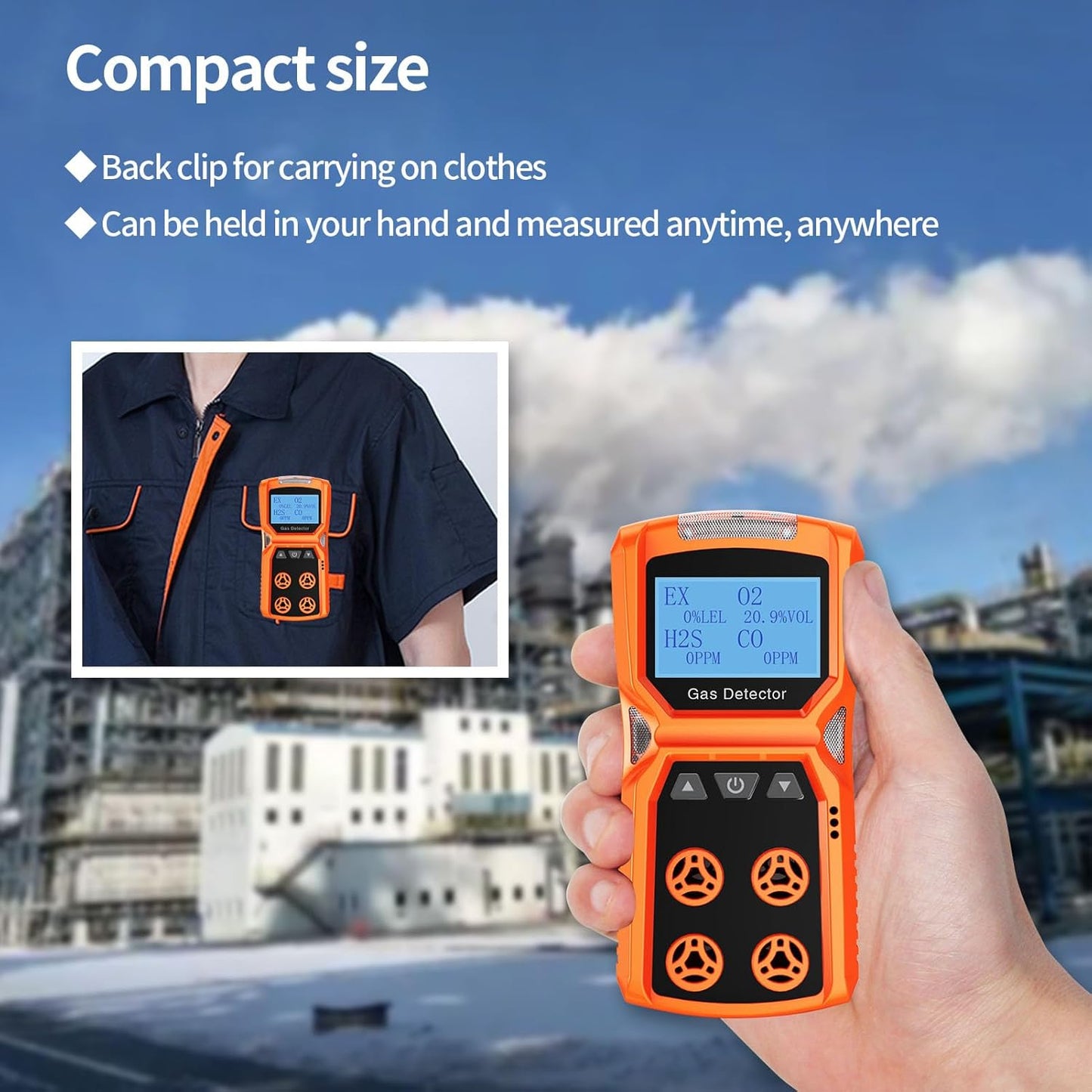 CHNADKS Gas Detector, CHNADKS 4 Gas Monitor H2S,O2,CO and LEL Multiple Indicator with Vibration, Audible, Visual 4 Gas Monitor