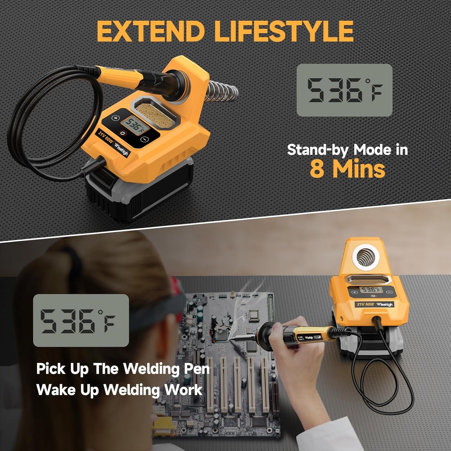 Wisehigh Cordless Soldering Station for Dewalt 20V Max Battery Electric Digital LCD Display Soldering Iron Station Fast Heating Up Soldering Station for DIY, Appliance Repair