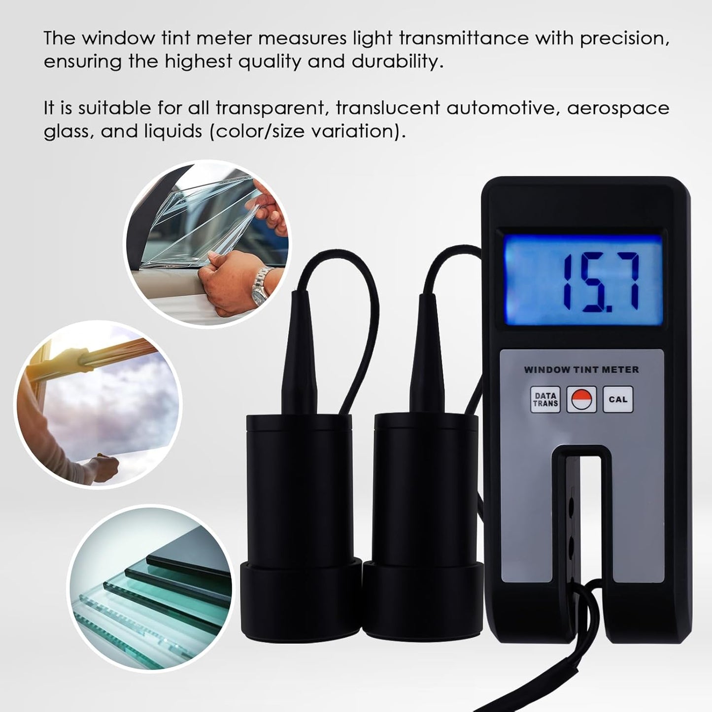 Window Tint Meter, Car Film Transmission Meter Window Tint,VLT Tester Coating 0 to 100% Visual Light Transmission for Measuring Film, Filmed Glass, Window Tint, Side Windshield