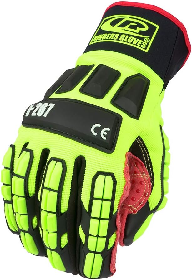 Ansell RINGERS R-267G Oil-Resistant Industrial Impact Protection Gloves for Manufacturing, Oil & Gas, Size 10, Yellow & Red (1 Pair)