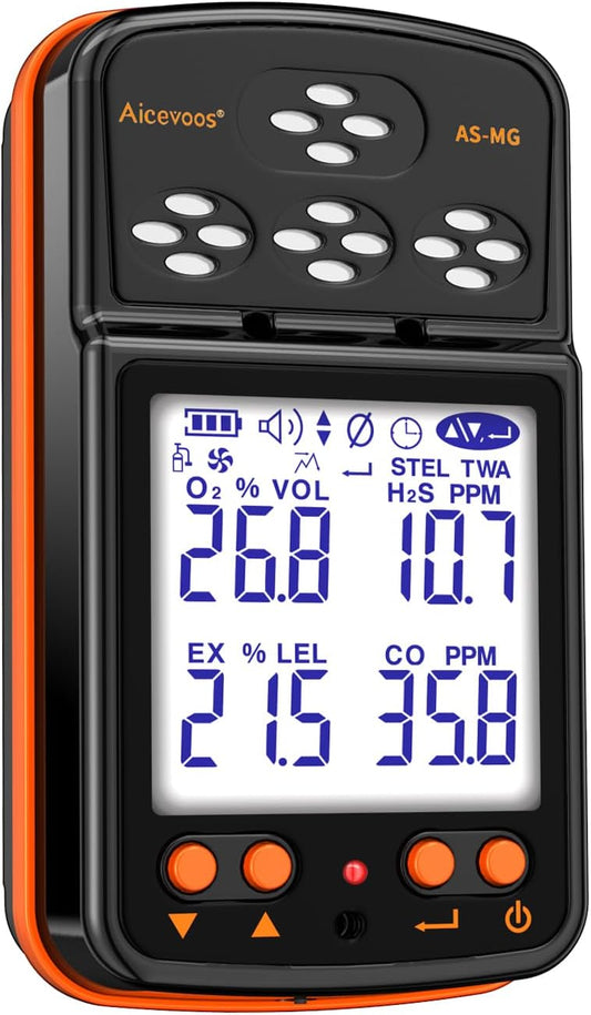 Aicevoos Gas Detector 4 Gas Monitor for H2S, O2, CO and EX Portable Visual Gas Monitor with Sound Light Vibration LCD Display