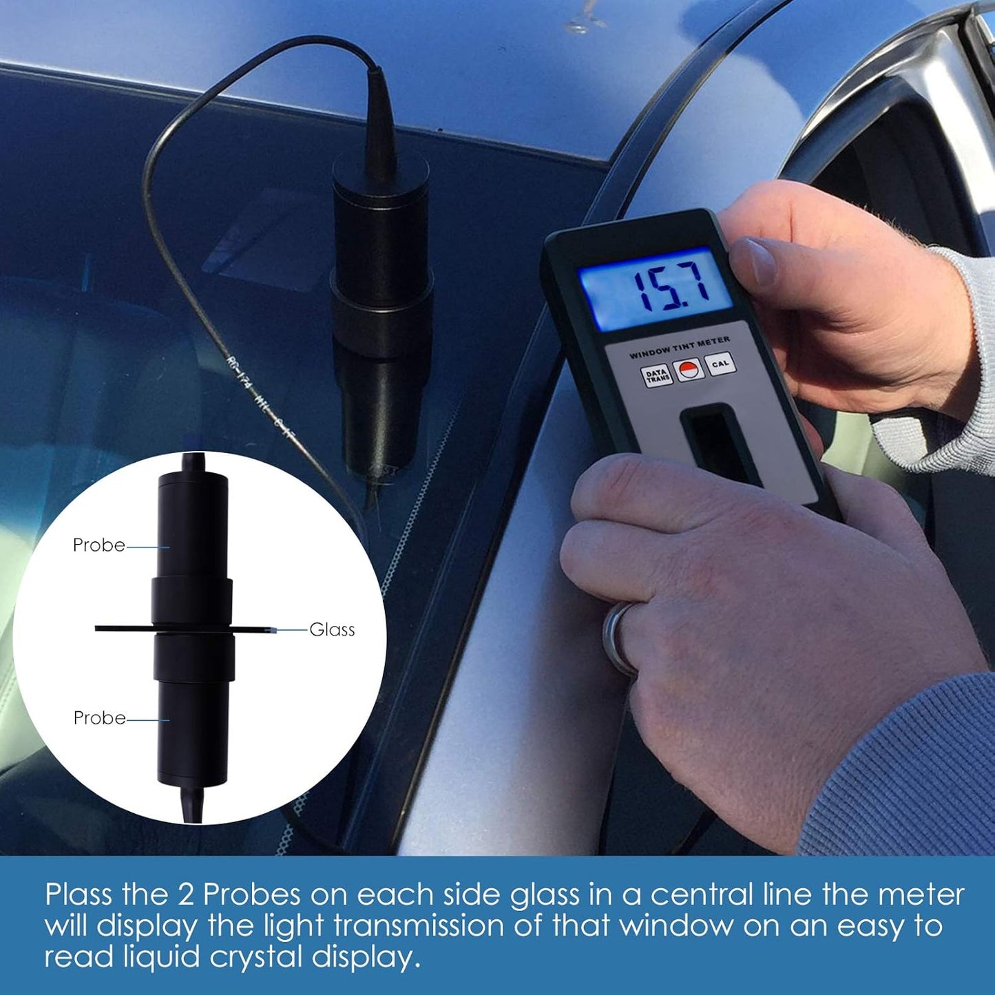Window Tint Meter, Car Film Transmission Meter Window Tint,VLT Tester Coating 0 to 100% Visual Light Transmission for Measuring Film, Filmed Glass, Window Tint, Side Windshield