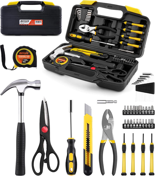 DIFFLIFE 40-Piece Tool Set - General Household Hand Tool Kit with Plastic Toolbox