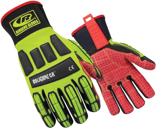Ansell RINGERS R-267G Oil-Resistant Industrial Impact Protection Gloves for Manufacturing, Oil & Gas, Size 10, Yellow & Red (1 Pair)