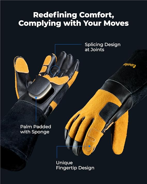 Toolant Welding Gloves for Men, Leather Cowhide Mig/Stick Welding Gloves, for Welding, for Grill, for Gardening
