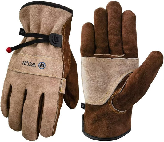 WZQH Leather Work Gloves for Men or Women. Large Glove for Gardening, Tig/Mig Welding, Construction, Chainsaw, Farm, Ranch, etc. Cowhide, Cotton Lined, Utility, Firm Grip, Durable. Coffee-grey L