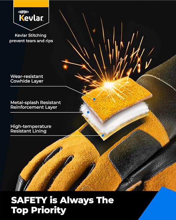 Toolant Welding Gloves for Men, Leather Cowhide Mig/Stick Welding Gloves, for Welding, for Grill, for Gardening