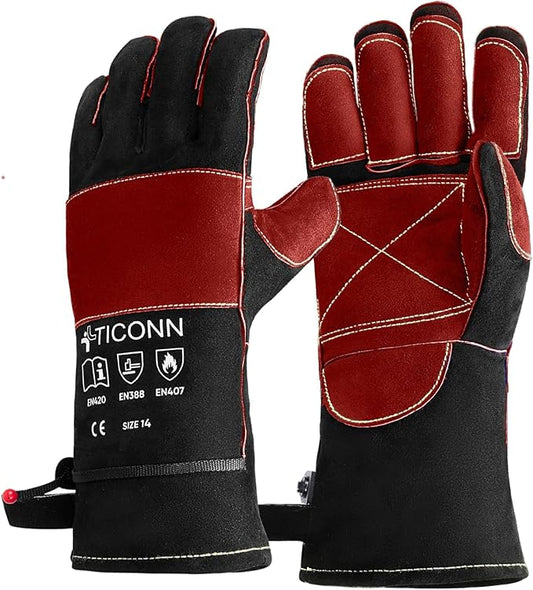 TICONN Welding Gloves, 1000°F Heat-Resistant Fireproof Leather Gloves for Welders