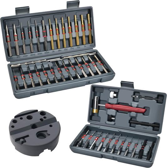 WIREGEAR Pin Punch Set, 40PCS Steel and Brass, Mechanical Repair Tool with Hammer, Bench Block