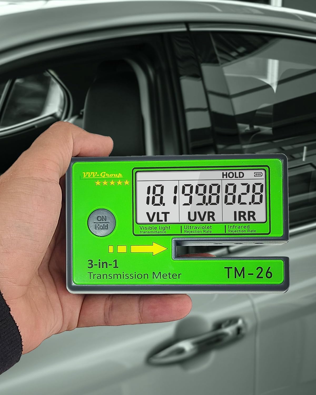 Digital Window Tint Meter TM-26 – Automotive VLT Tester with UVR & IRR Measurement, 8mm Slot Light Transmittance Meter for Car Side Windows and Solar Film Inspection (Without PU Case)