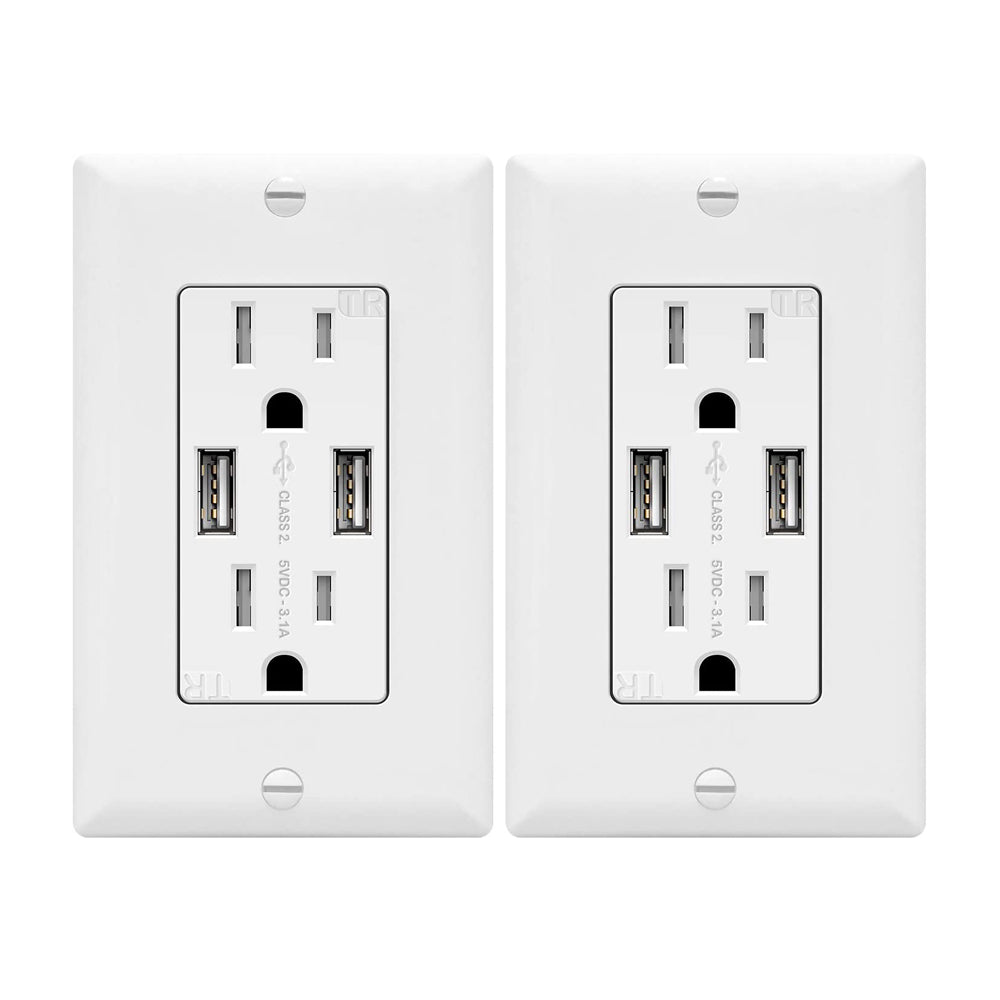 TOPGREENER 3.1A USB Outlet, USB Wall Outlet, 15A TR Receptacle 2-Pack, White