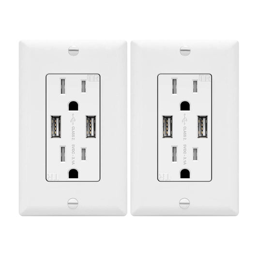 TOPGREENER 3.1A USB Outlet, USB Wall Outlet, 15A TR Receptacle 2-Pack, White