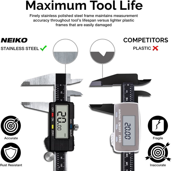 Neiko 01407A Electronic Digital Caliper Stainless Steel Body with Larg
