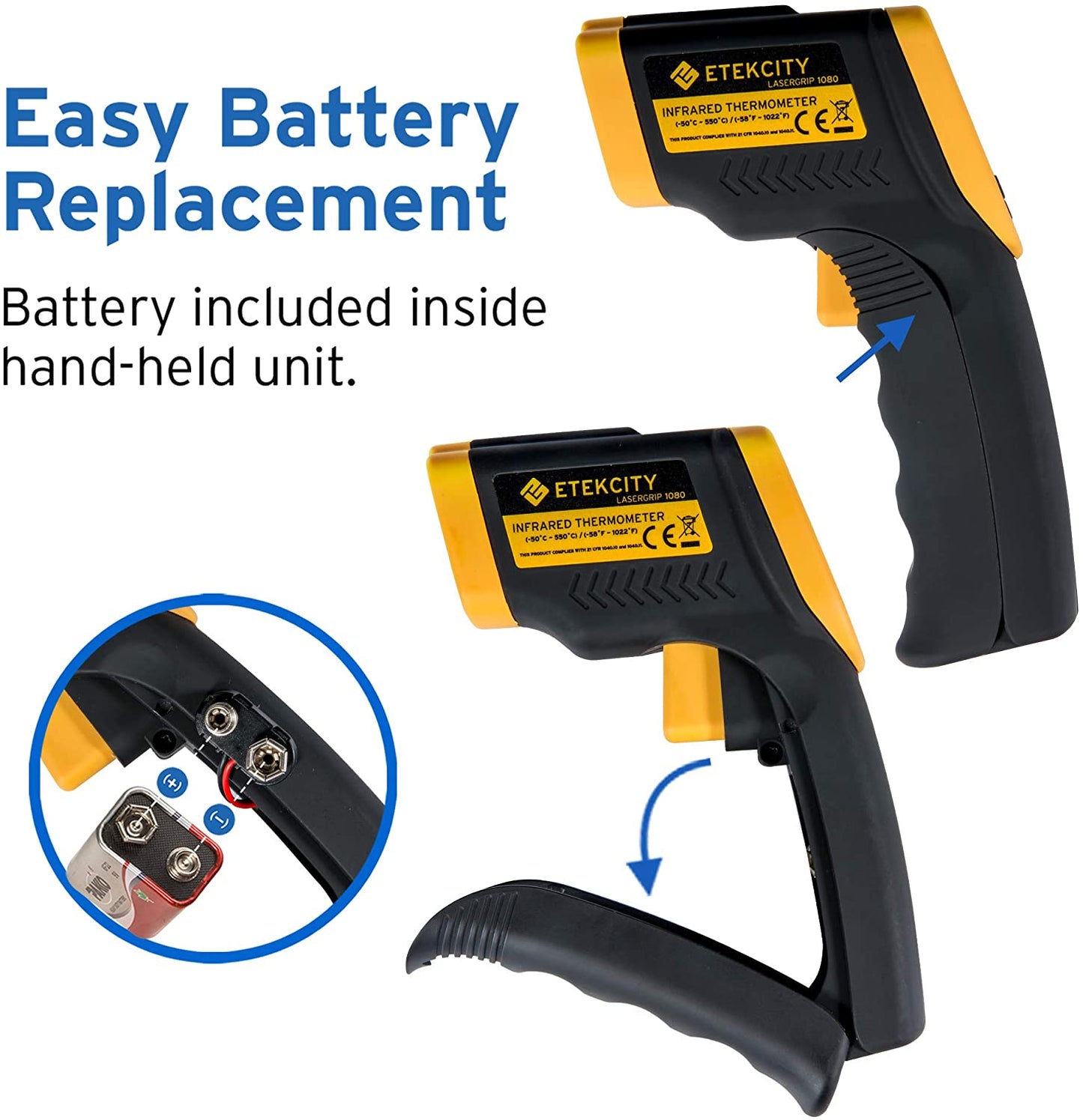 Etekcity Infrared Thermometer 1080 (Not for Human) Temperature Gun Non-Contact Digital Lasergrip -58℉~1022℉ (-50℃～550℃), Yellow and Black