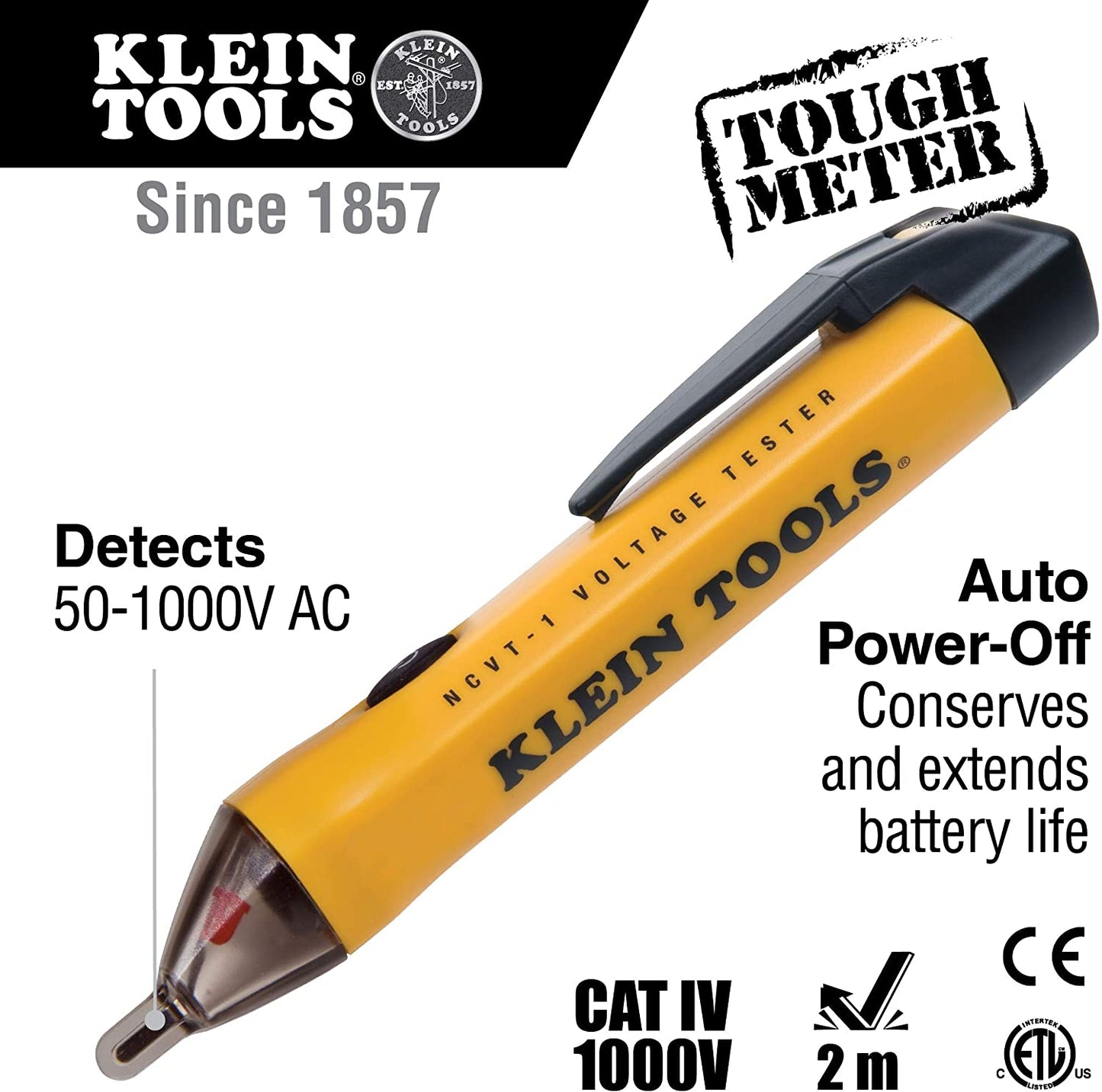 Klein Tools NCVT-1 Voltage Tester, Non-Contact Voltage Detector for AC Voltage, Low Battery Indicator and Auto Shutdown, Batteries Included