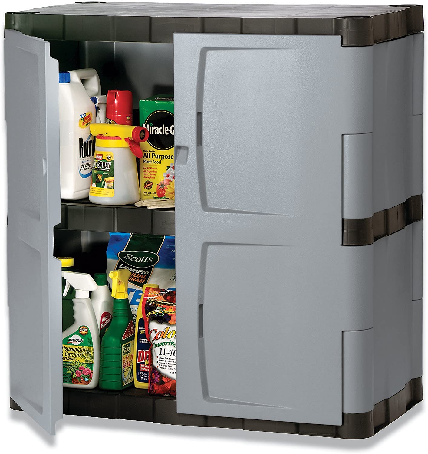 Rubbermaid Storage Small Cabinet with Doors, Lockable Storage Cabinet, 18"D x 36"W x 37"H, Grey/Black